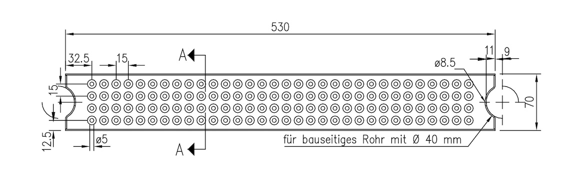 Marchepied de piscine V4A 530 x 70 x 26 mm pour tube Ø 40 mm à 90°